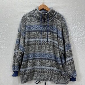 Vintage Express French Country Fuzzy Knit Quarter Zip Sweater Nordic Pattern